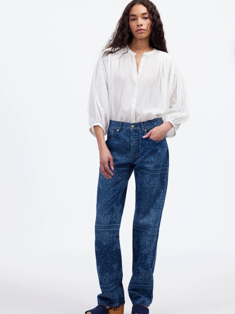 Madewell Dark Blue Patterned Straight-Leg Jeans